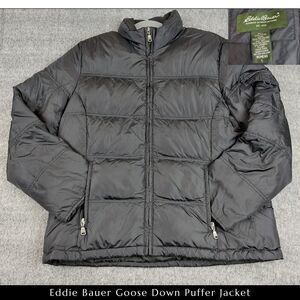 Eddie Bauer Women's Large Black Goose Down Puffer Jacket Insulated Outdoor